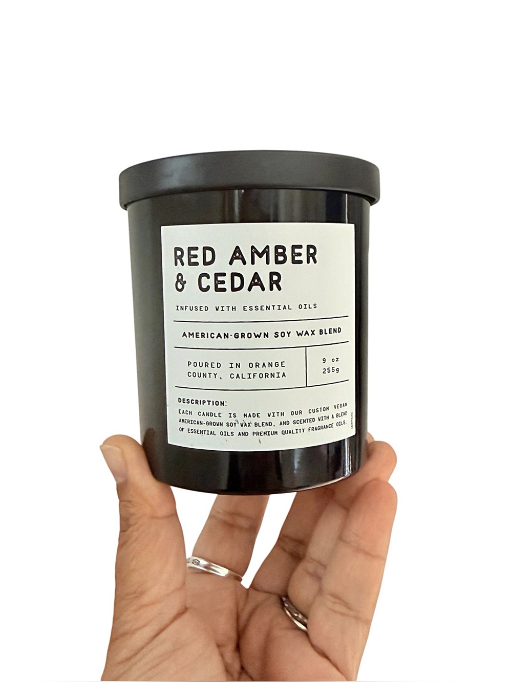 Leoben Company Red Amber & Cedar Luxury Scented Candle - Black Jar